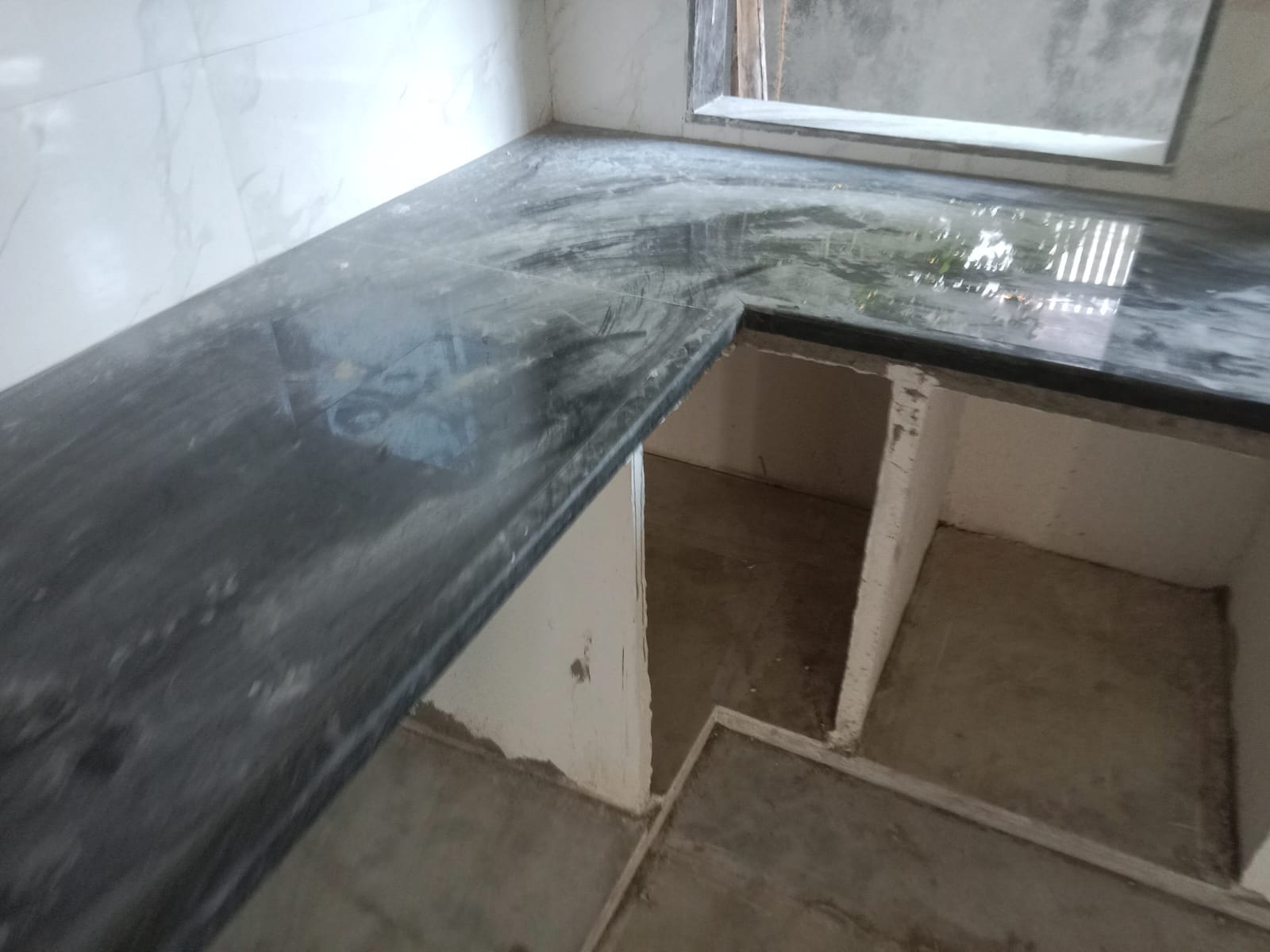 Polished Grey Granite L-Shaped Kitchen Countertop