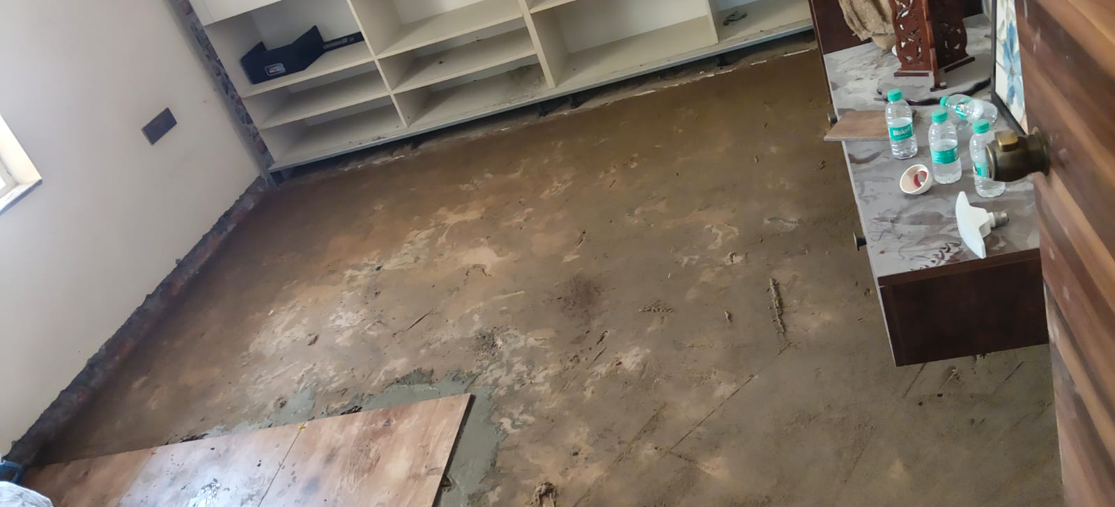 Wood-Look Floor Tile Installation in Progress